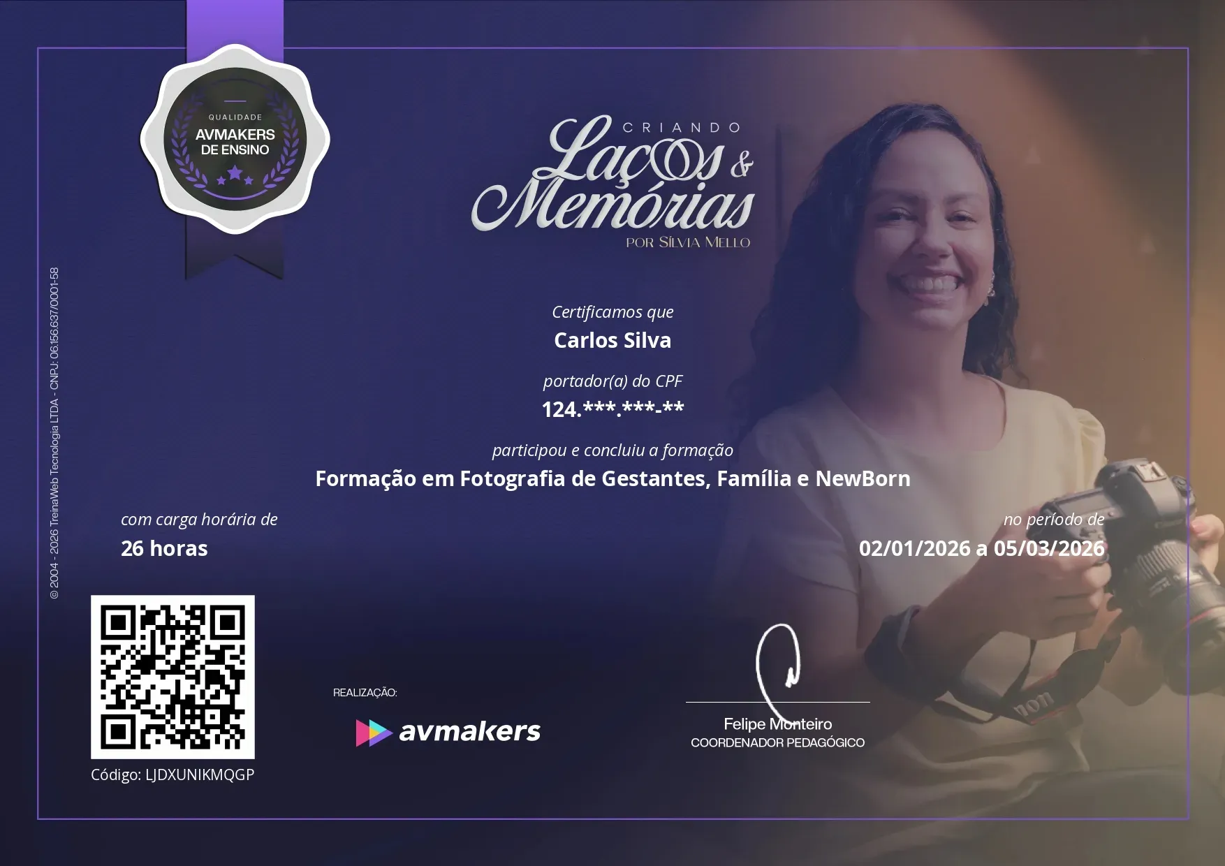 Exemplo de certificado de conclusão da formação